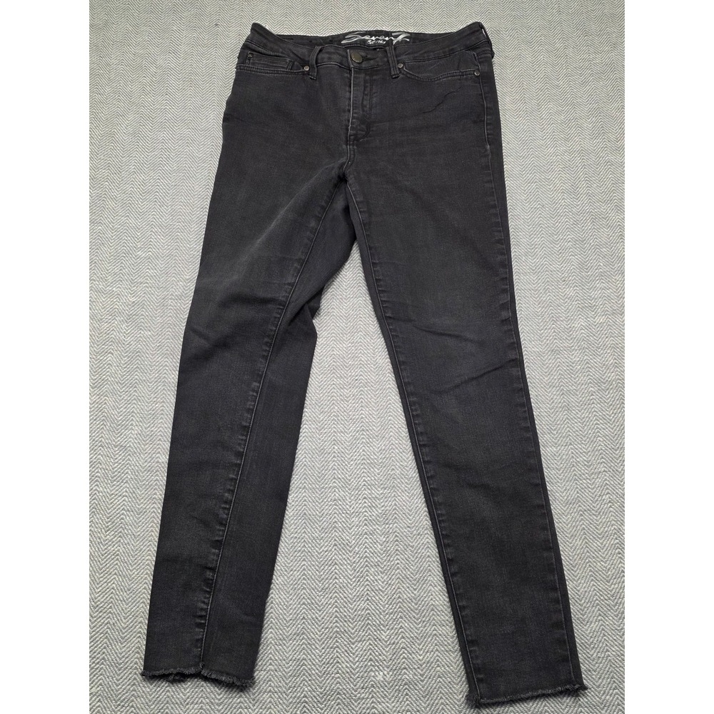 Seven7 Womens Mid Rise Skinny Jeans Faded Black Raw Hem Size 10 Denim Pants